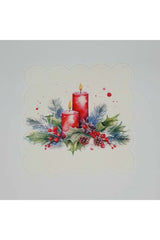 Sulu Boya Yılbaşı Mum Desenli Dijital Baskılı Lazer Kesimli Kokteyl Peçetesi