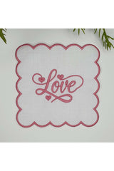 Flamingo Pembesi Love Yazılı Kalp Tasarımlı Nakışlı Kumaş Kokteyl Peçetesi 1 Adet
