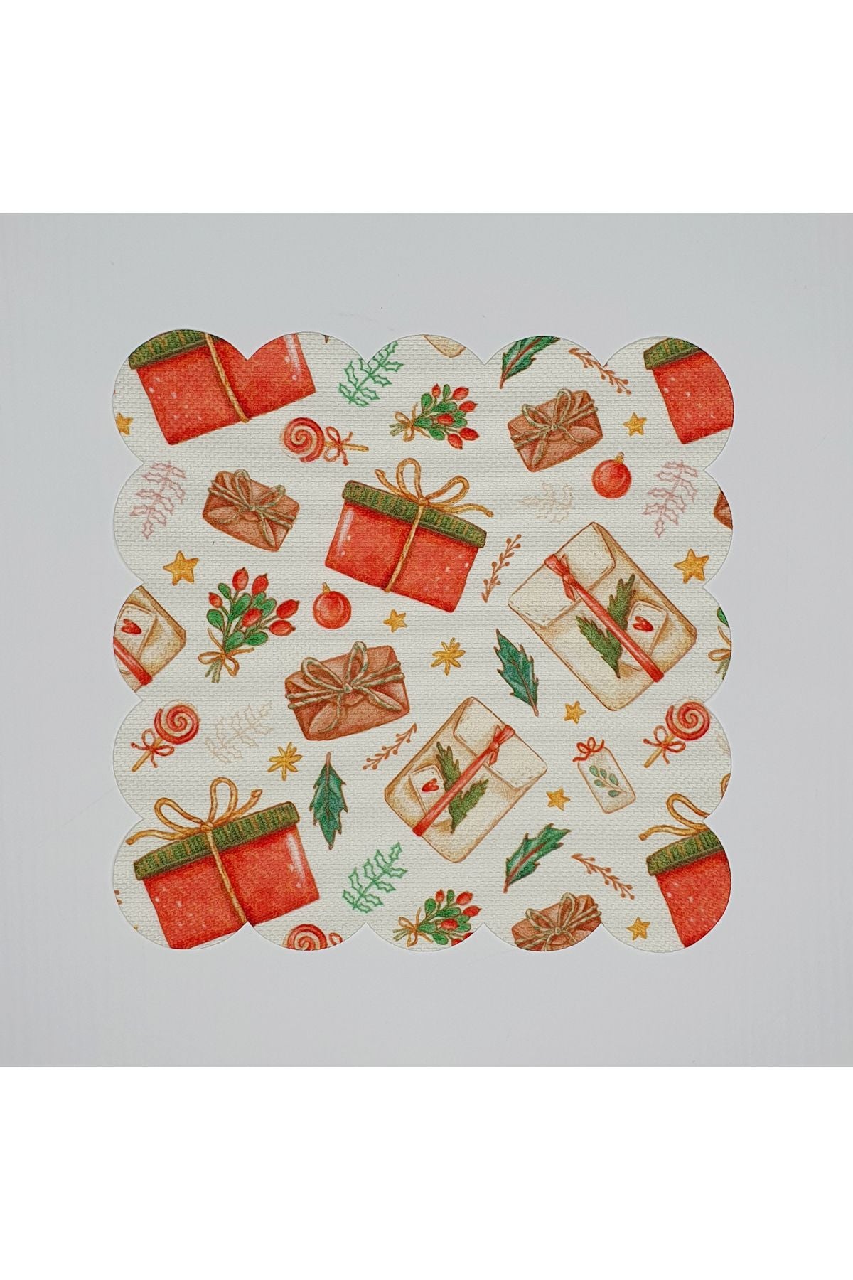 Yılbaşı Hediye Paketleri Desenli Dijital Baskılı Lazer Kesim Kokteyl Peçetesi