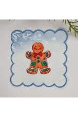 Yılbaşı Kurabiye Adam Desenli Dijital Baskılı Kenarı Nakışlı Kokteyl Peçetesi