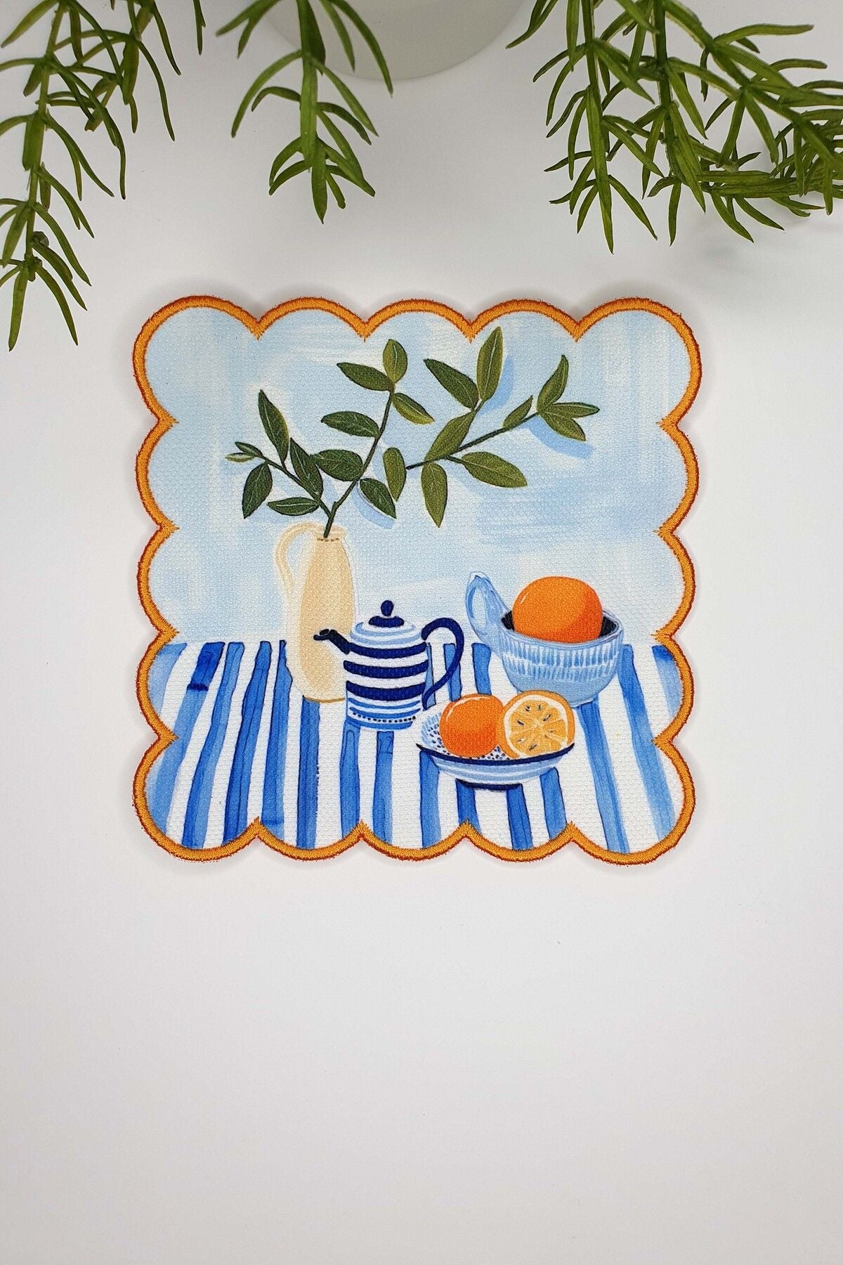 Sulu Boya Tatlı Masa Manzarası Tasarımlı Nakış Kenar Kokteyl Peçetesi 1 Adet