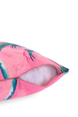 Tropical Sunset Palmiye Desenli Pembe Kırlent Kılıfı – 43x43cm