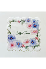 Renkli Çiçek ÇelenkDesenli Kumaş Kokteyl Peçetesi Yıkanabilir Lazer Kesimli