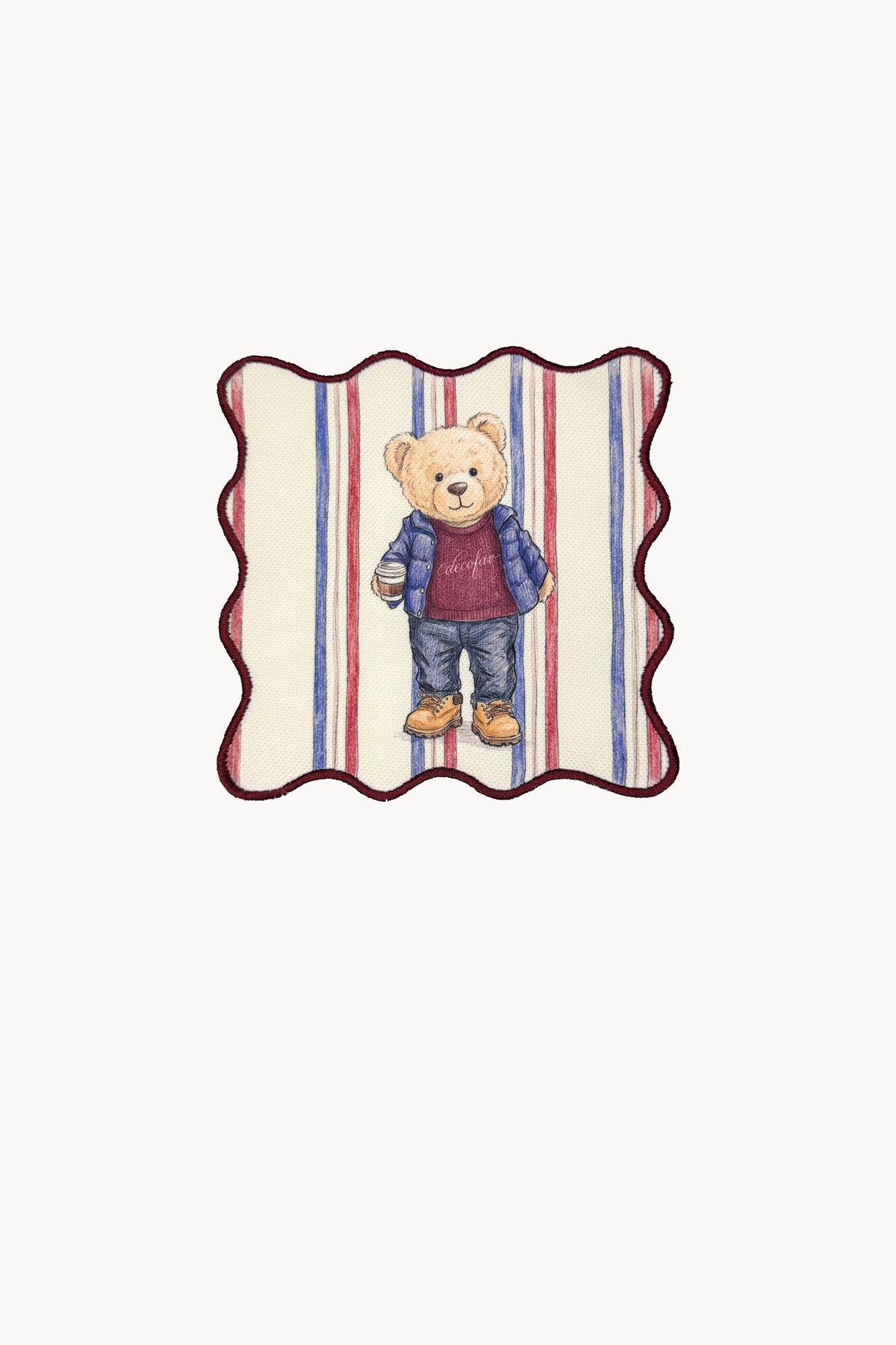 Çizgili Teddy Ayıcık Nakışlı Kokteyl Peçeteleri 2 Adet