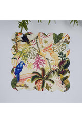 Sulu Boya Tropik Manzara ve Papağan Desenli Lazer Kesim Kumaş Kokteyl Peçetesi 1 Adet
