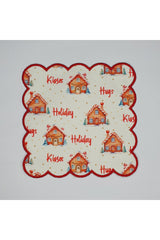 Yılbaşı Kurabiye Ev ve Slogan Desenli Etrafı Nakışlı Kokteyl Peçetesi