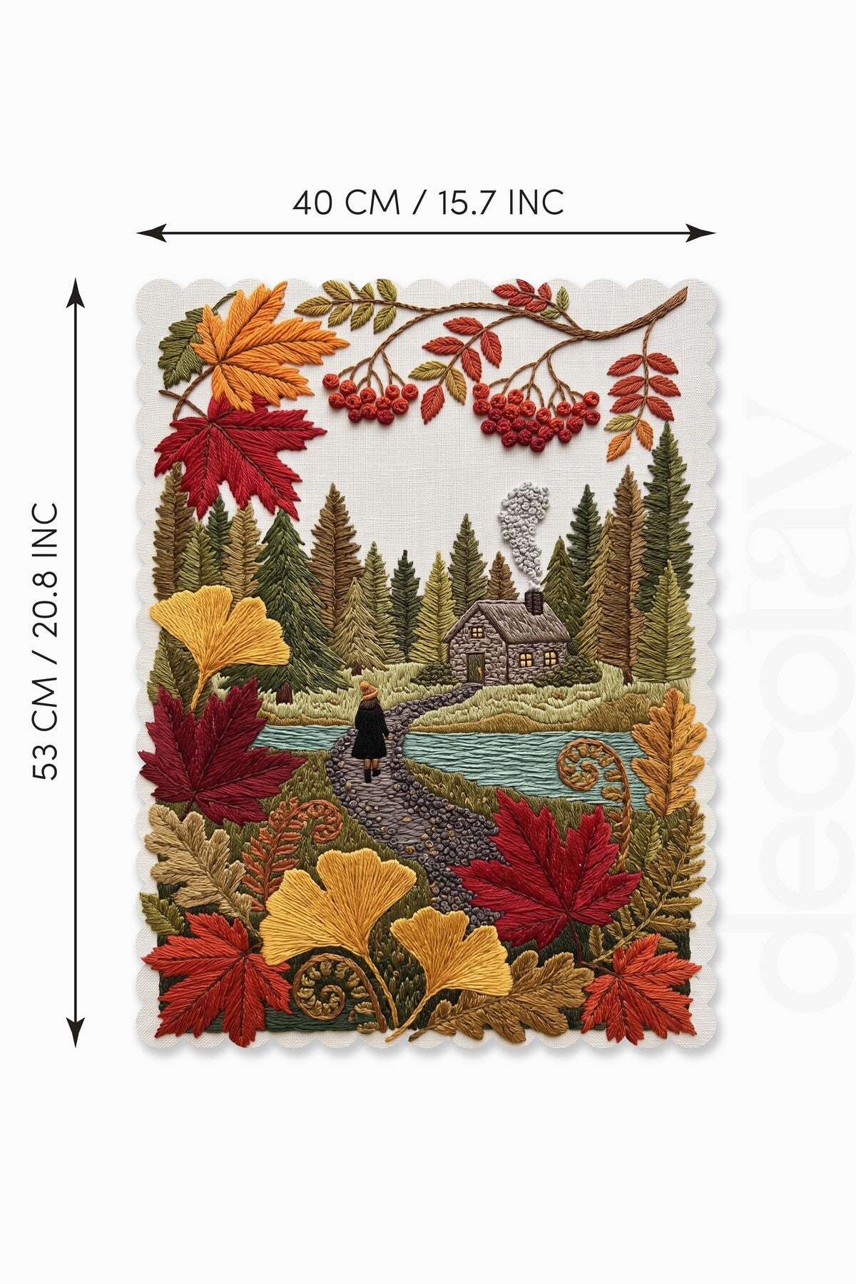 Sonbahar Orman Yolu ve Yaprak Desenli Lazer Kesim Fırın Örtüsü - 43x55cm