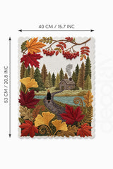 Sonbahar Orman Yolu ve Yaprak Desenli Lazer Kesim Fırın Örtüsü - 43x55cm