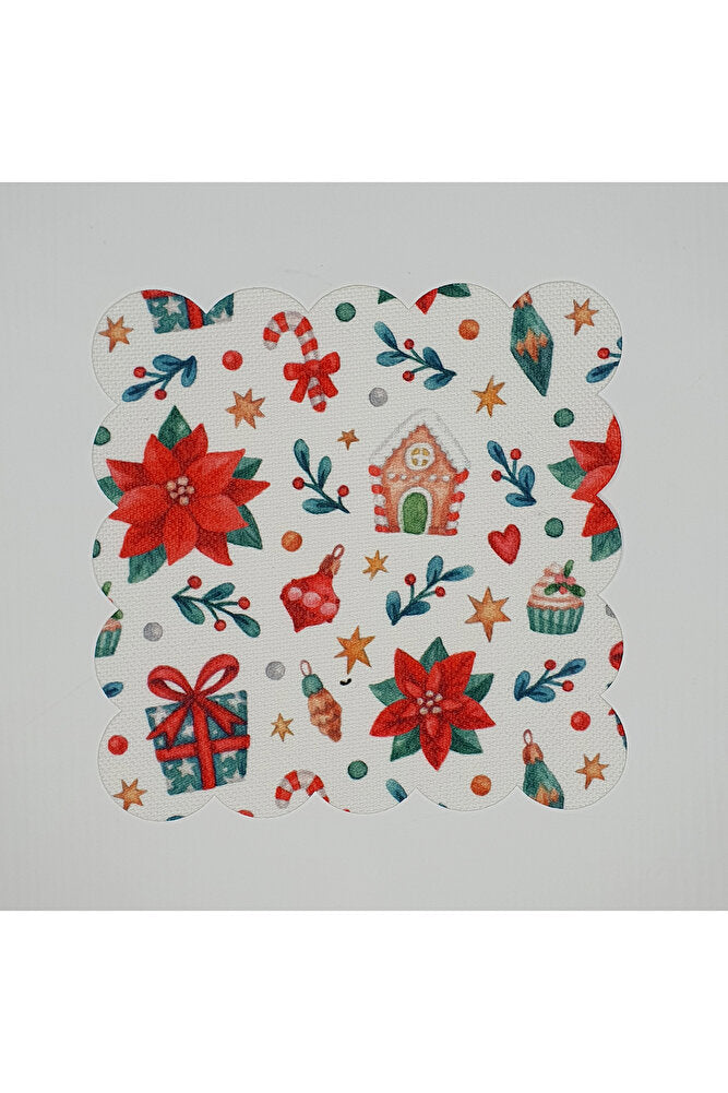 Sulu Boya Yılbaşı Objeleri Konsept Desenli Dijital Baskılı Lazer Kesim Kokteyl Peçetesi