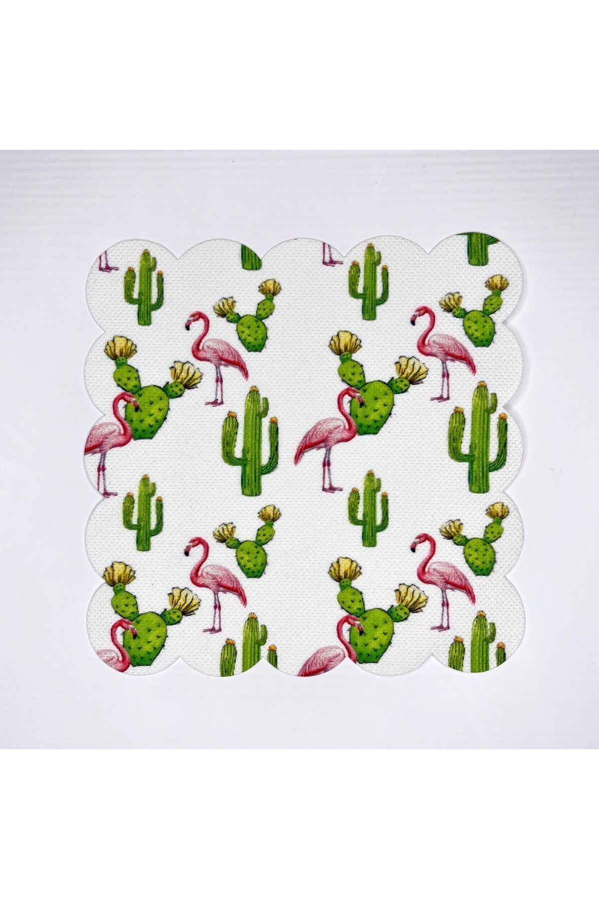 Flamingo Kaktüs Desenli Dijital Baskılı Kokteyl Peçetesi Yıkanabilir Lazer Kesimli