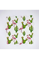 Flamingo Kaktüs Desenli Dijital Baskılı Kokteyl Peçetesi Yıkanabilir Lazer Kesimli