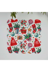 Kırmızı Yeşil Sulu Boya Yılbaşı Objeleri Lazer Kesim Kumaş Kokteyl Peçetesi 1 Adet