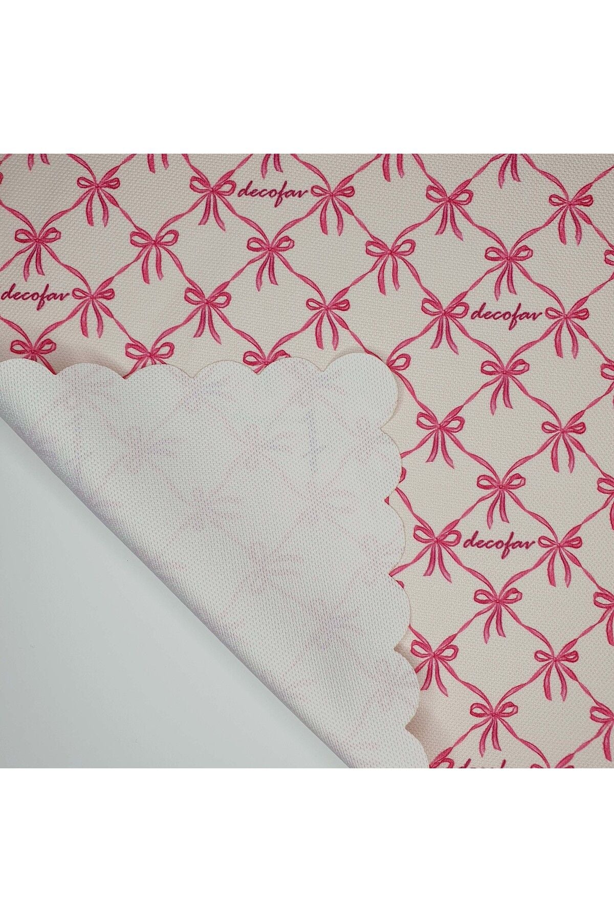 Romantik Pembe Fiyonk Desenli Lazer Kesim Kumaş Fırın Örtüsü