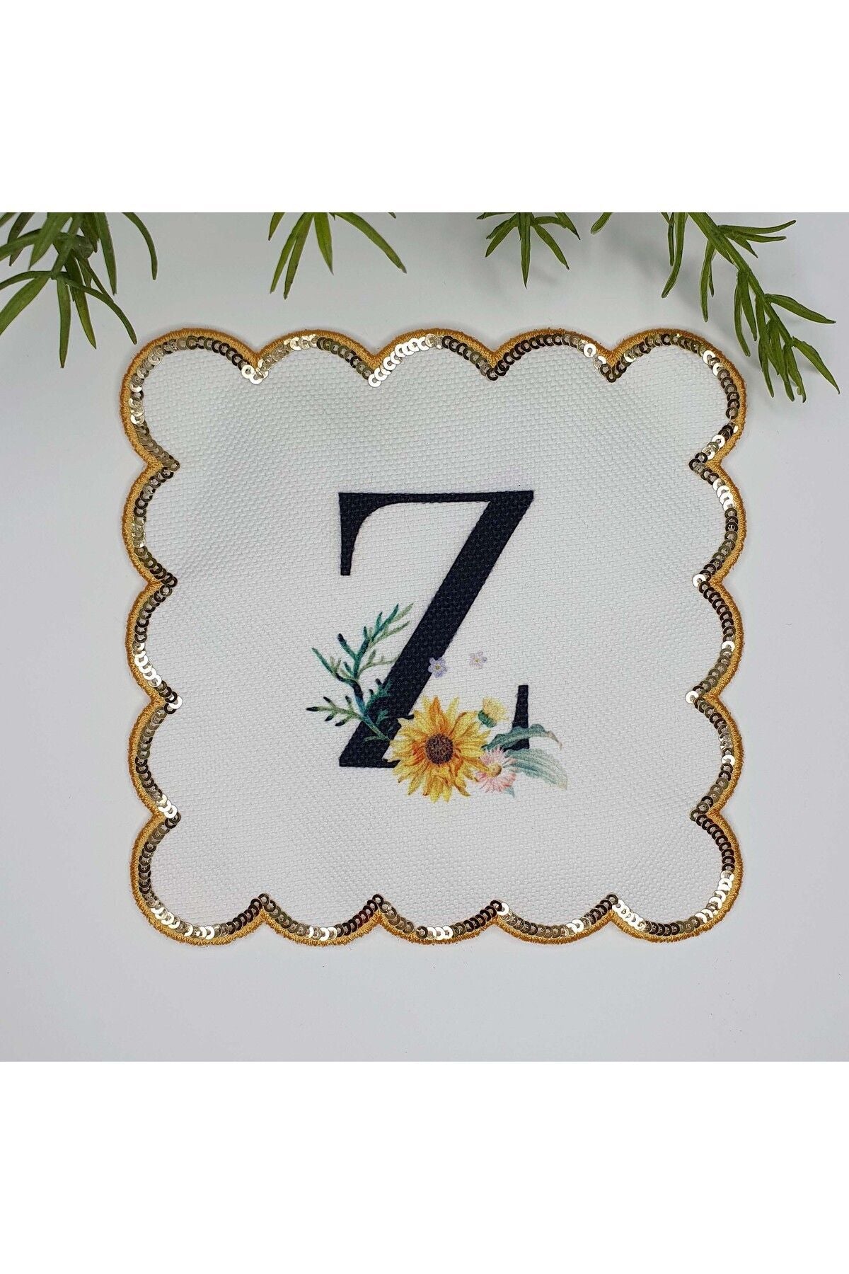 Z Harfi Baskılı Kişiye Özel Pul İşlemeli Monogramlı Nakış Kenar Pullu Kokteyl Peçetesi 1 Adet