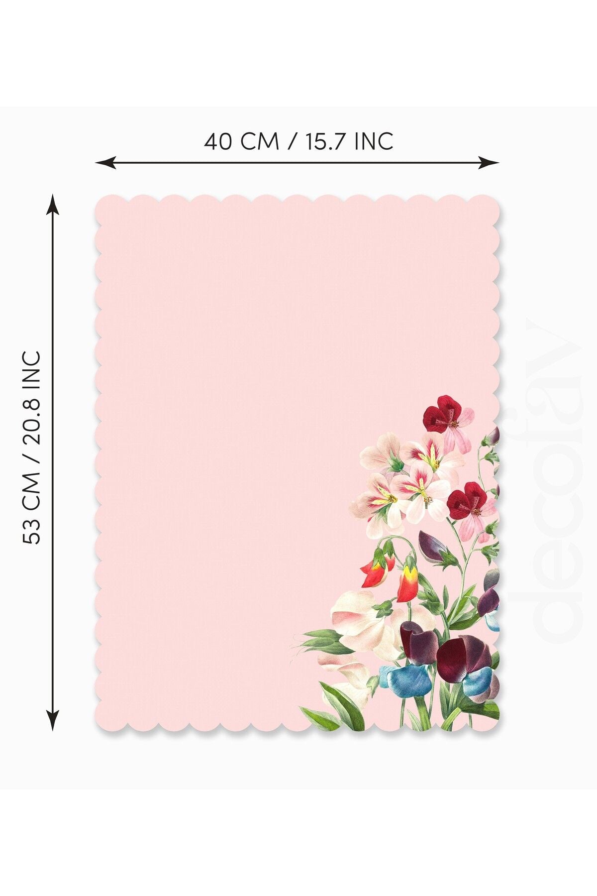 Pastel Pembe Zemin Nazik Çiçekler Tasarımlı Lazer Kesim Kumaş Fırın Örtüsü