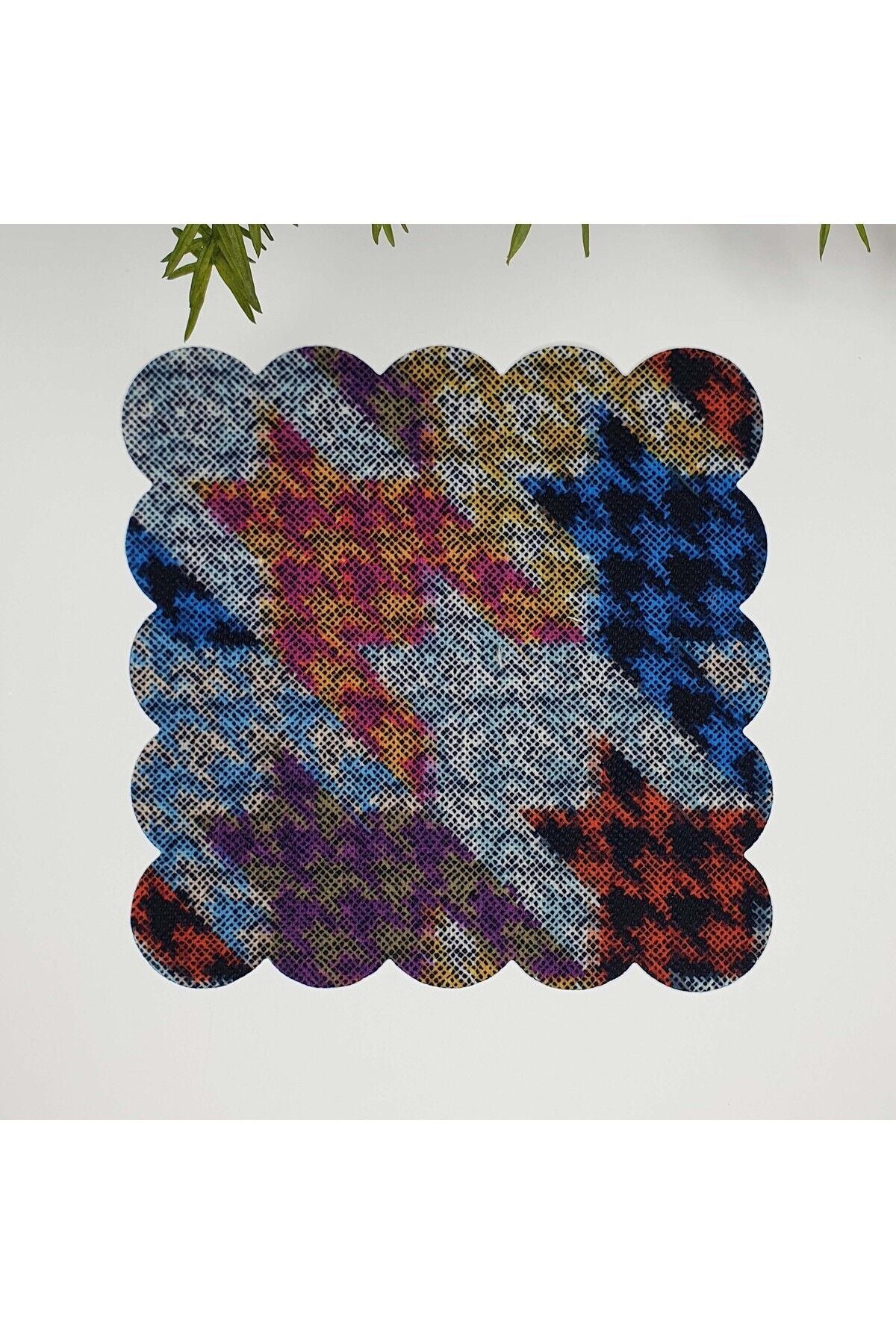 Textured Large Houndstooth Patterned Laser Cut Fabric Cocktail Napkin 1 Piece