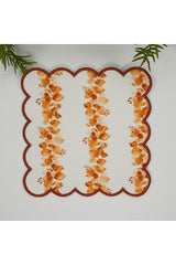 Sonbahar Şerit Yaprak Desenli Etrafı Nakışlı Kumaş Kokteyl Peçetesi 1 Adet