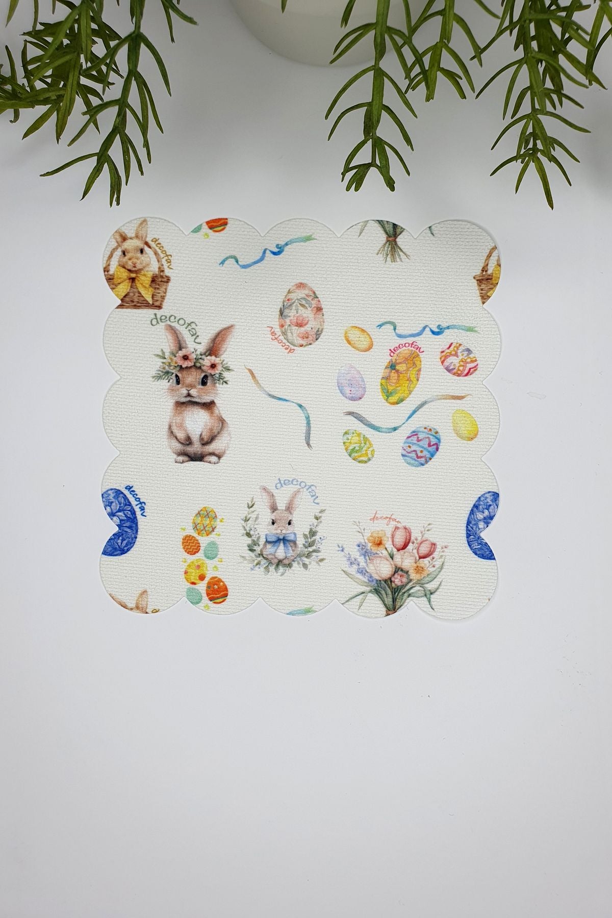 Paskalya Temalı Tavşan ve Yumurta Desenli Lazer Kesim Kokteyl Peçetesi 1 Adet