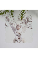 Melek Heykeli ve Beyaz Çiçek Tasarım Lazer Kesim Kumaş Kokteyl Peçetesi 1 Adet