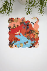 El Çizimi Kuş ve Çöl Manzara Tasarımlı Lazer Kesim Kokteyl Peçetesi 1 Adet