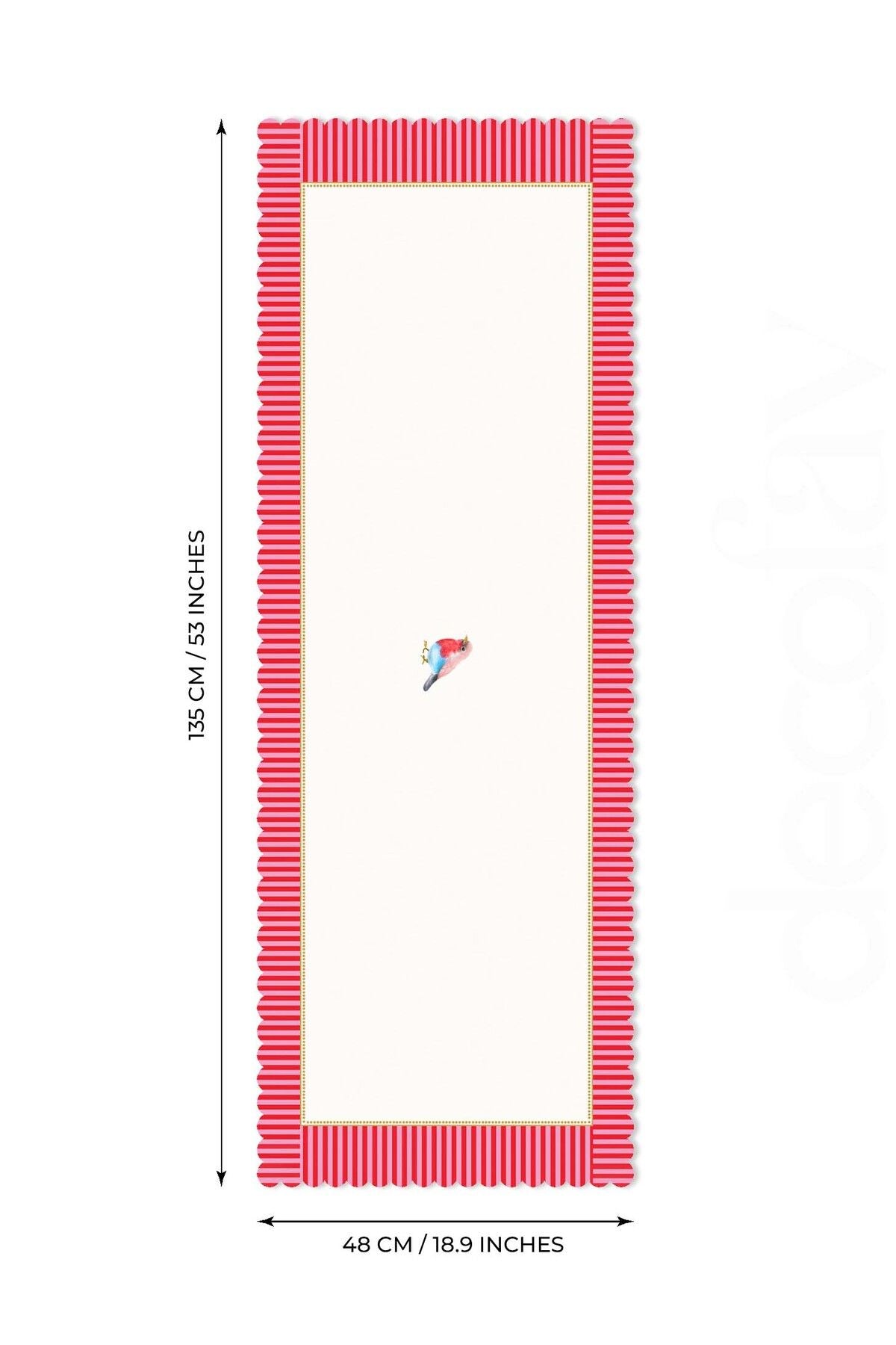 Dekoratif Kenar Kuş Tasarım Dijital Baskılı Dikişsiz Lazer Kesim Runner - 48x132cm