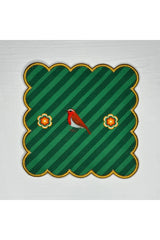 Yeşil Çizgi Zemin Kuş Desenli Dijital Baskılı Nakışlı Kokteyl Peçetesi