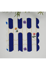 Decorative Navy Blue Stripe Patterned Floral Laser Cut Fabric Cocktail Napkin 1 Piece