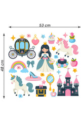 Kız Çocuk Odası Prenses, Kale, Şato ve Unicorn Temalı Sticker Seti 28 Parça