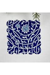 Mavi Zemin Oryantal Çini Çiçek Desenli  Lazer Kesim Kumaş Kokteyl Peçetesi 1 Adet