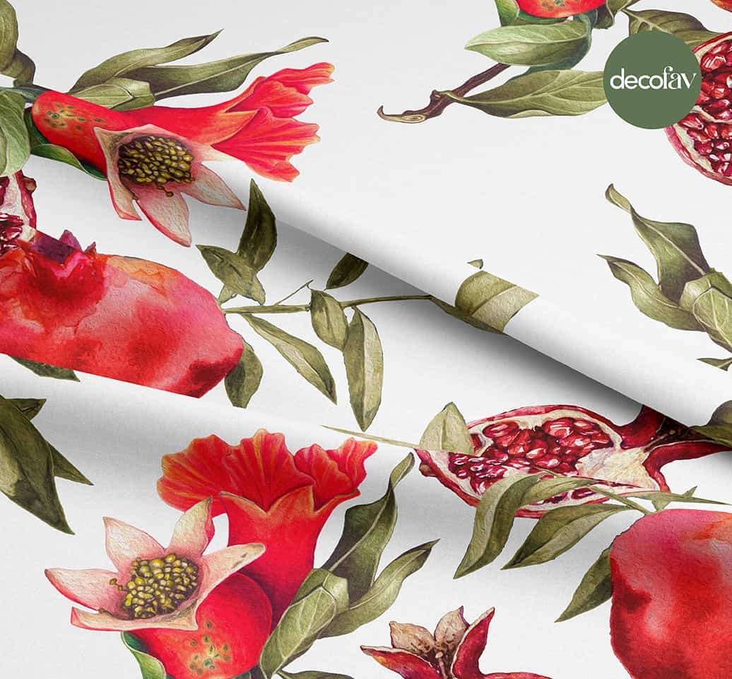 Nar Yaprak Desenli Dijital Baskılı Kumaş