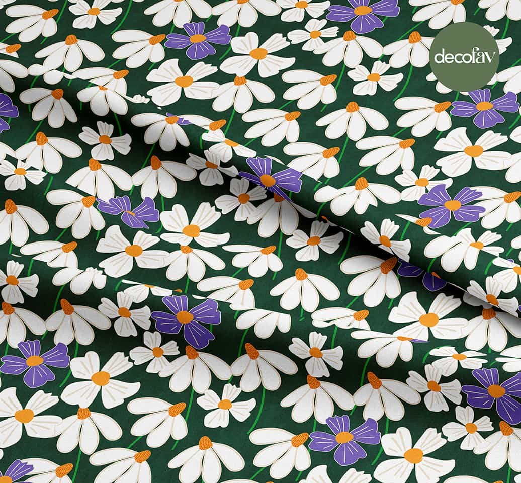 El Çizimi Papatya Çiçek Desenli Dijital Baskılı Kumaş