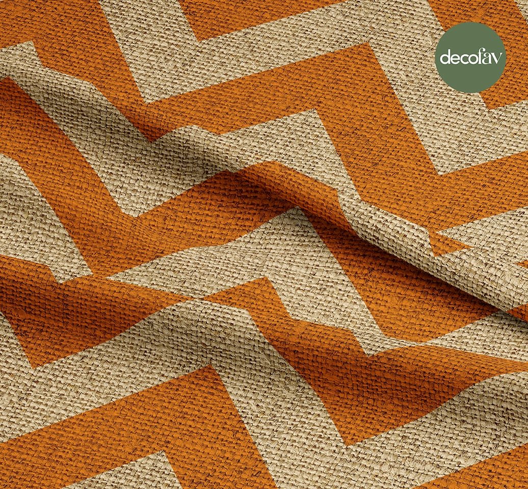 Zigzag Linen Effect Geometric Patterned Digital Printed Fabric