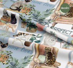 Digitally Printed Fabric with a Cat Pattern Sitting on a Sofa