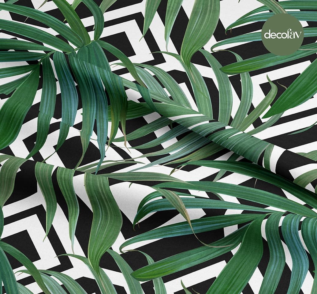 Leaf Geometric Background and Plain Background Variant Pattern Digital Printed Fabric