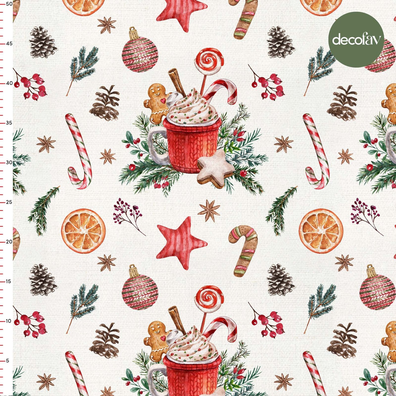Watercolor Christmas Objects Patterned Digital Printed Fabric