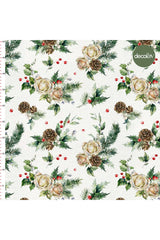 Digitally Printed Fabric with Watercolor Kokina Pine Cone and Rose Pattern