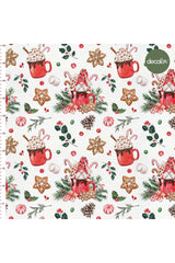 Digitally Printed Fabric with Watercolor Christmas Objects, Cookies, Candy and Leaf Patterns