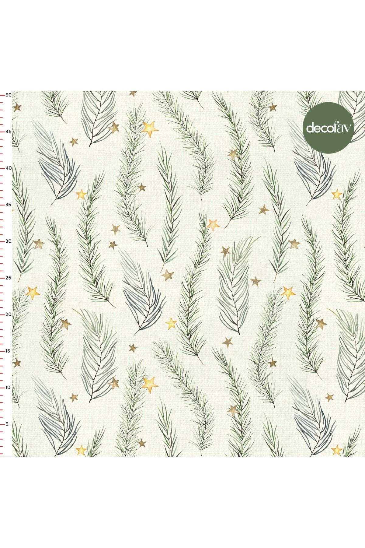 Digitally Printed Fabric with Elegant Watercolor Pine Tree Leaves Pattern