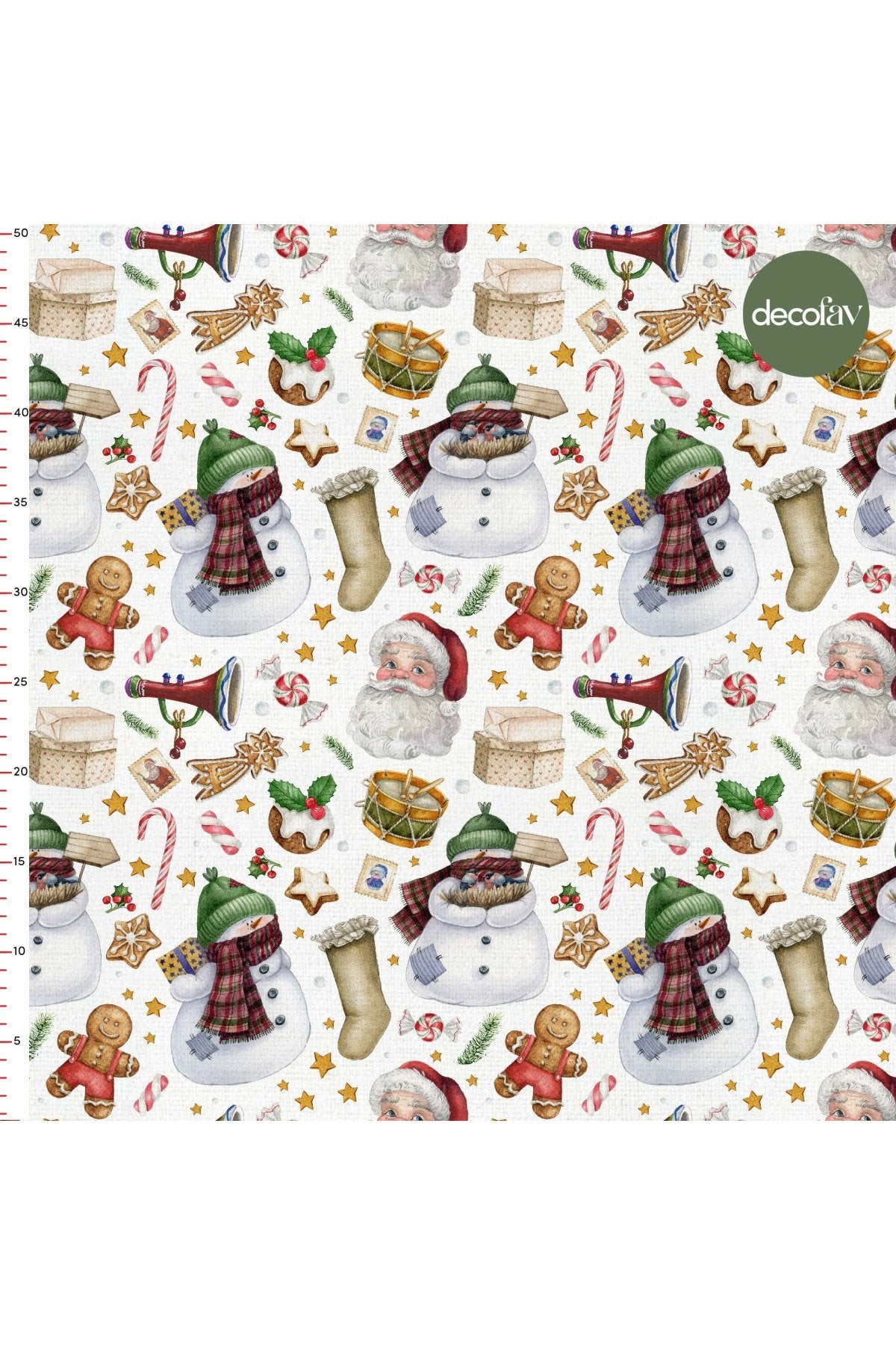 Digitally Printed Fabric with Watercolor Christmas Concept Pattern