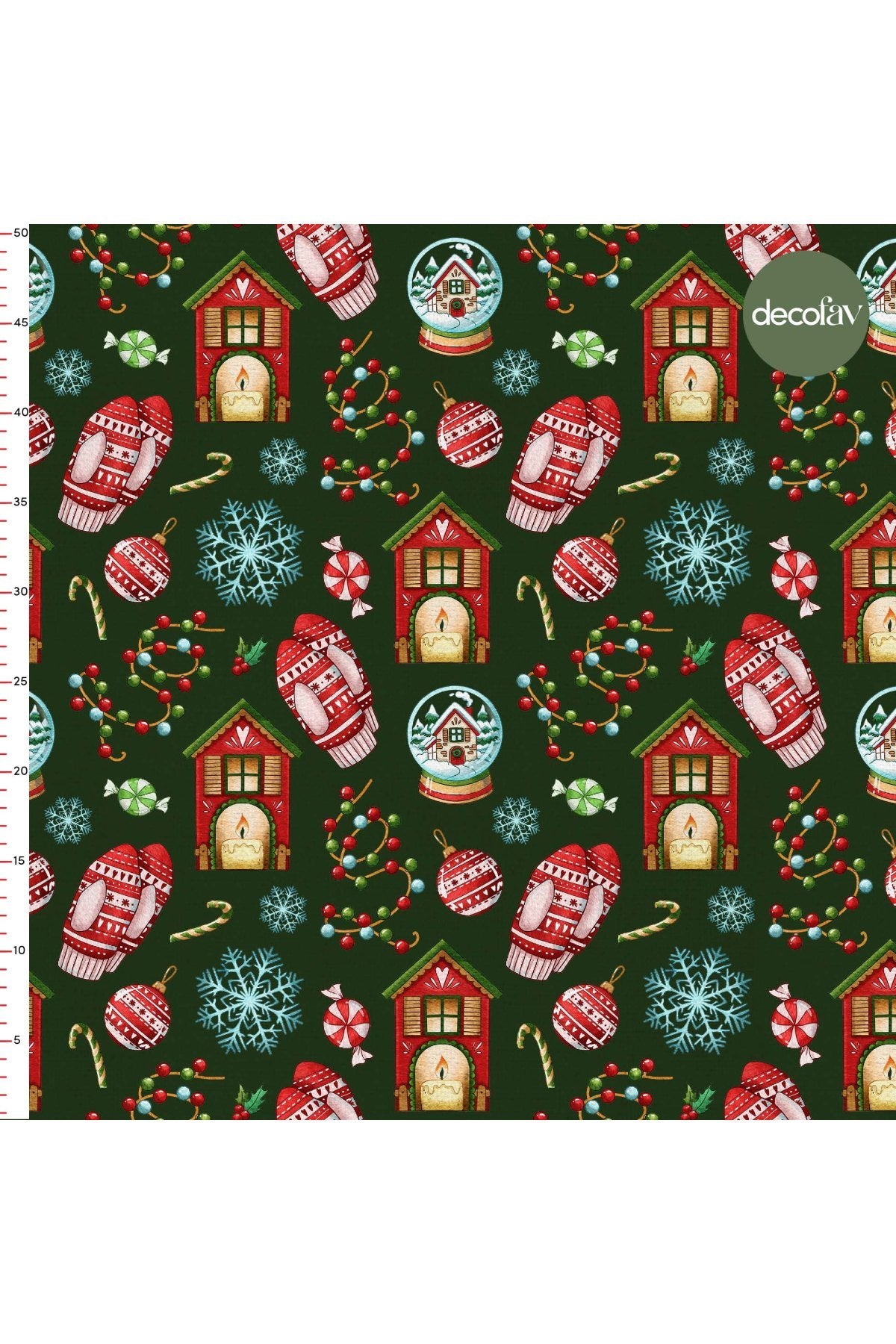 Green Ground New Year's Objects Concept Patterned Digital Printed Fabric