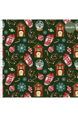 Green Ground New Year's Objects Concept Patterned Digital Printed Fabric