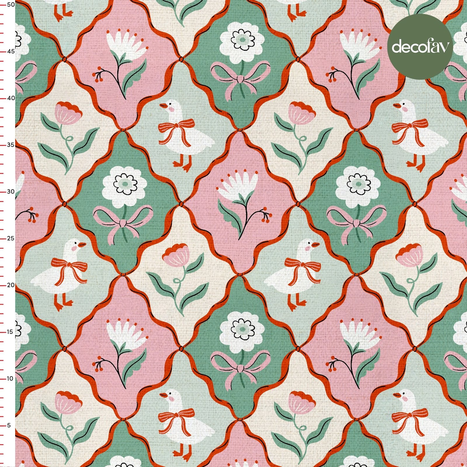 Pintrest Style Decorative Bow Goose and Flower Pattern Digital Printed Fabric