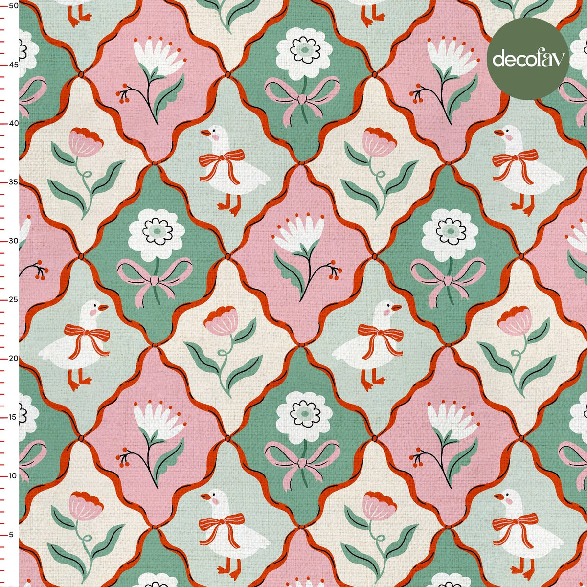 Pintrest Style Decorative Bow Goose and Flower Pattern Digital Printed Fabric