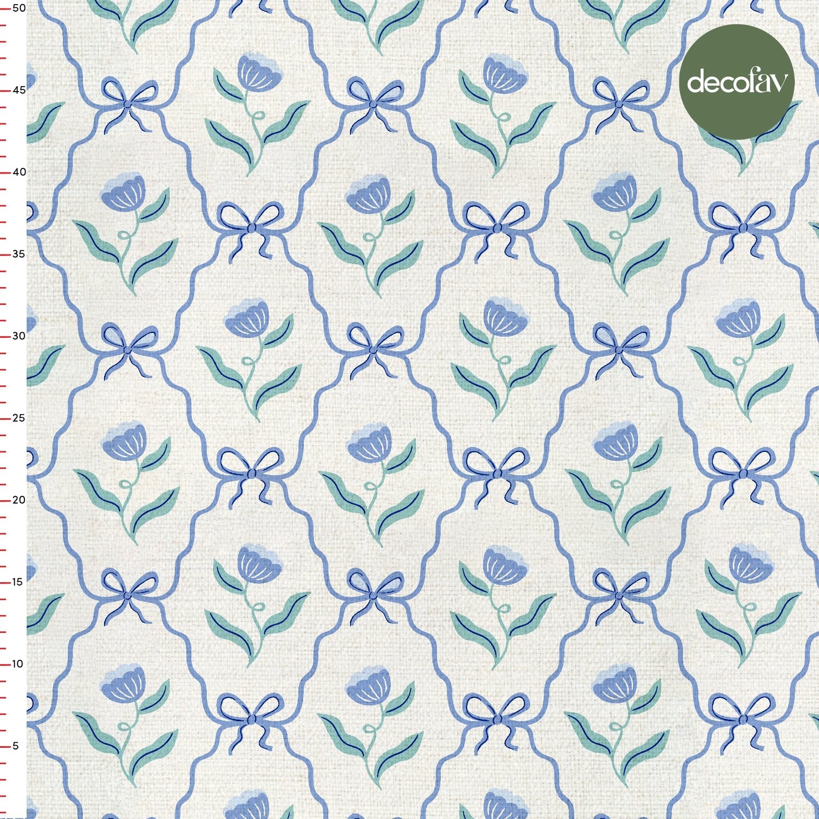 Elegant Bow and Flower Art Deco Style Patterned Digital Printed Fabric