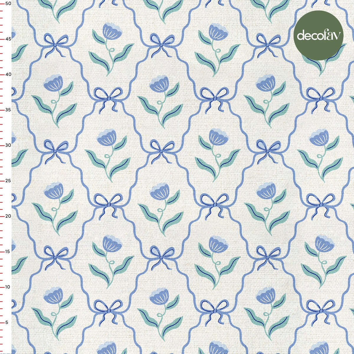 Elegant Bow and Flower Art Deco Style Patterned Digital Printed Fabric