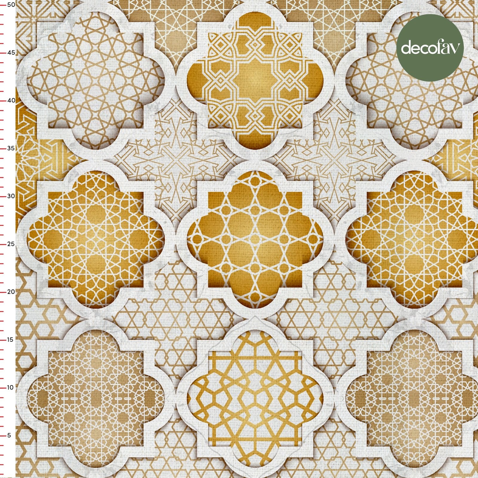 Geometrik Damask Altın Detay Desenli Dijital Baskılı Kumaş