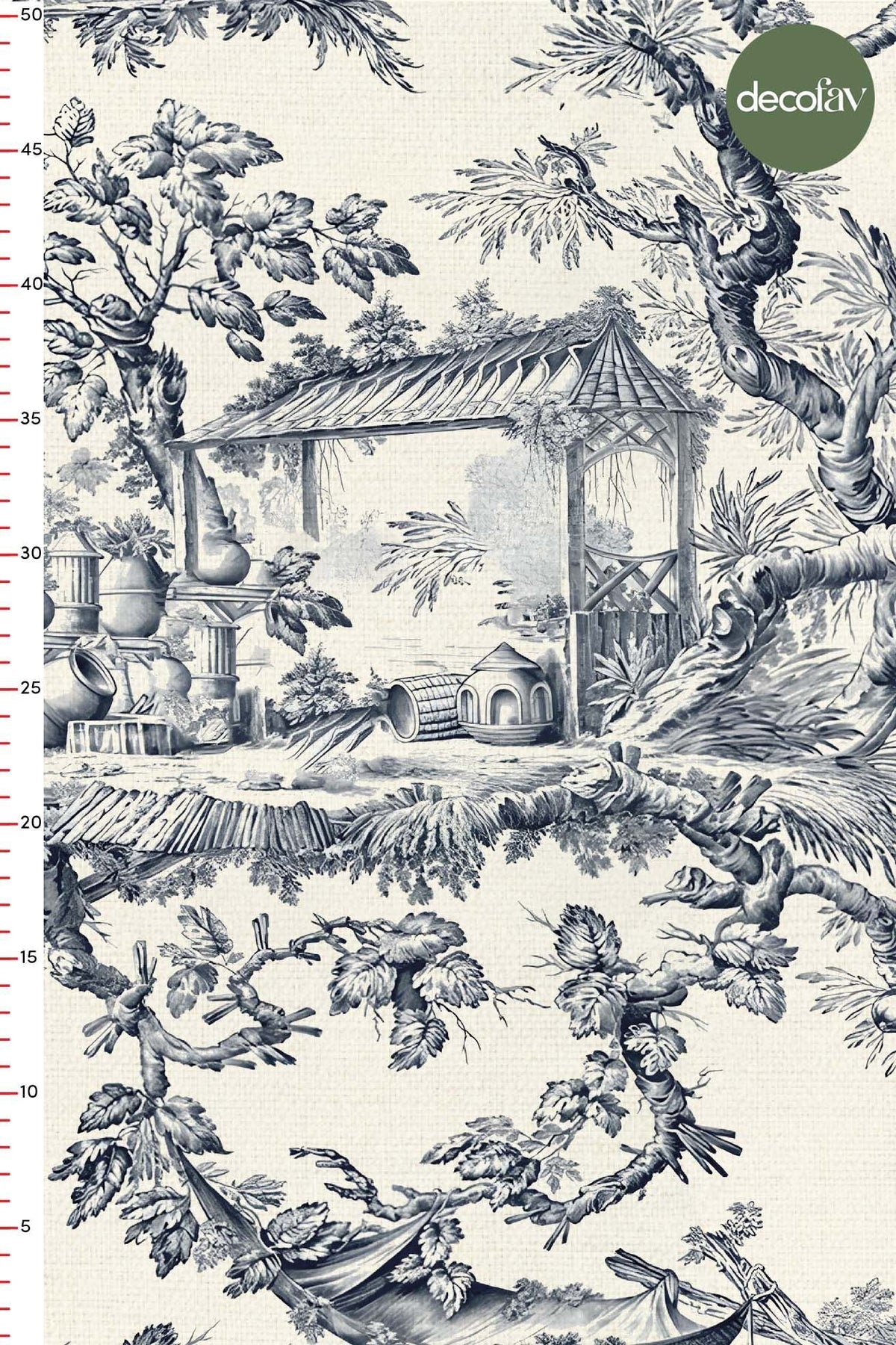 Büyük Toile de Jouy Desenli Dijital Baskılı Kumaş