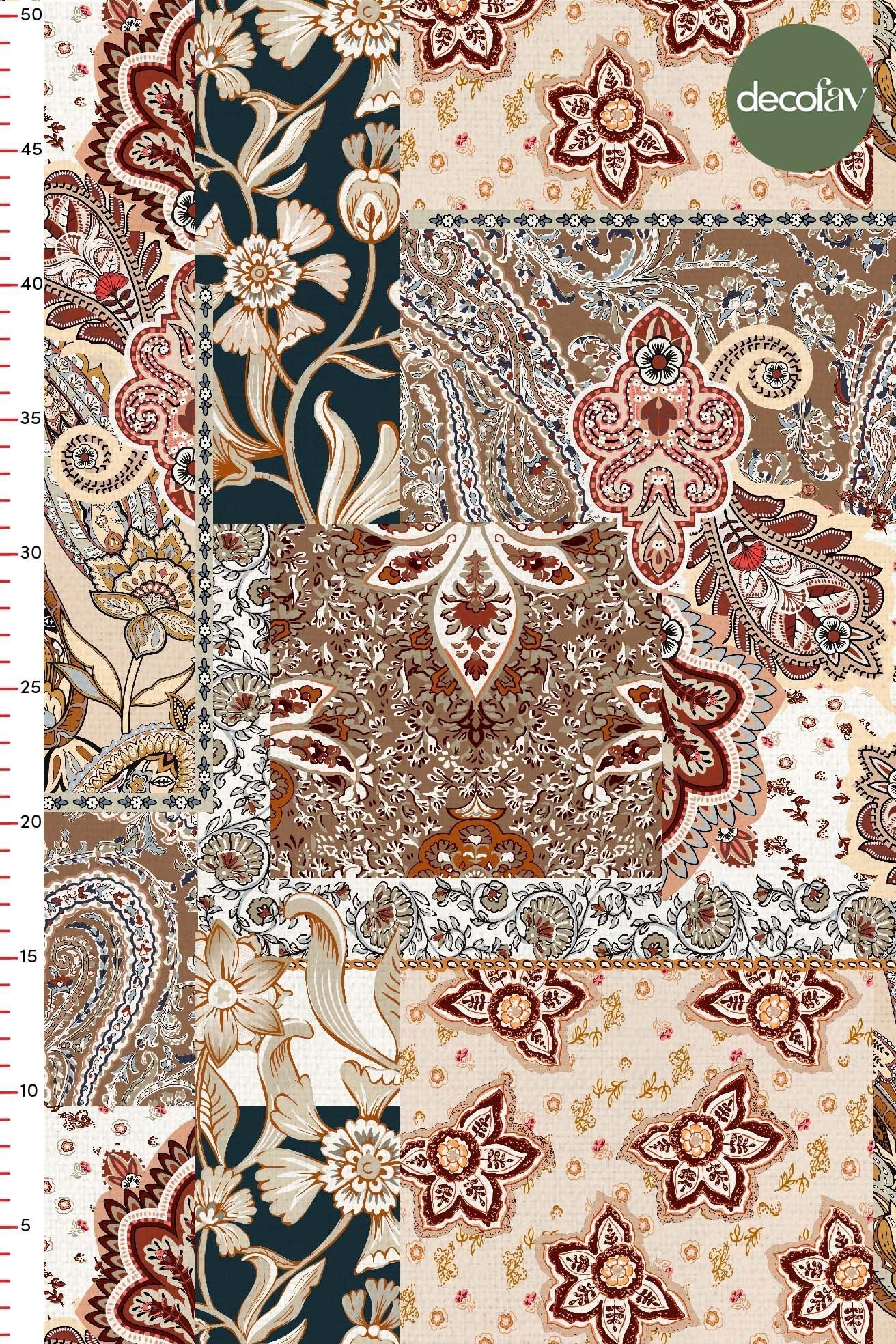 Patchwork Paisley Şal Desenli Dijital Baskılı Kumaş