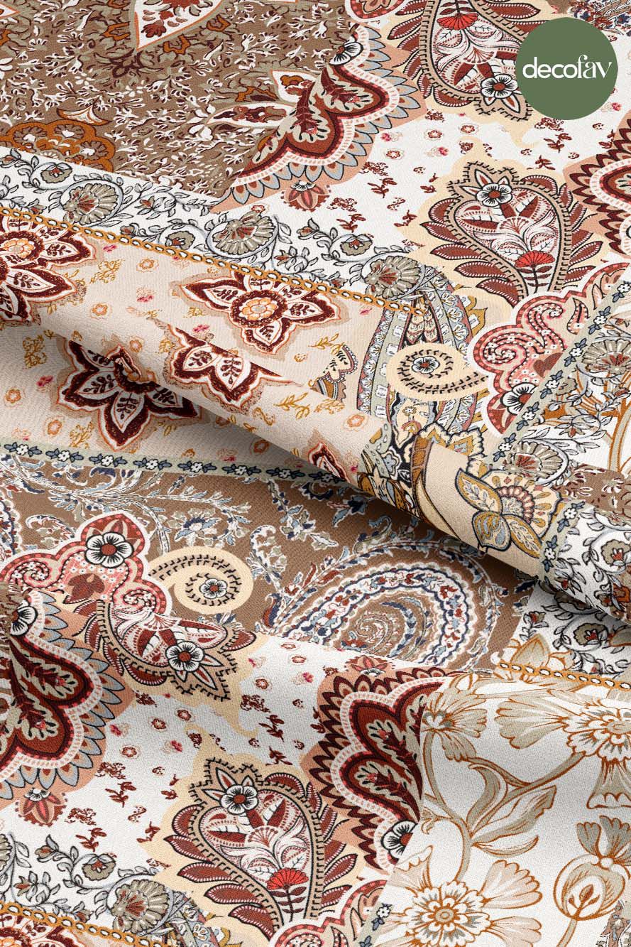 Patchwork Paisley Şal Desenli Dijital Baskılı Kumaş