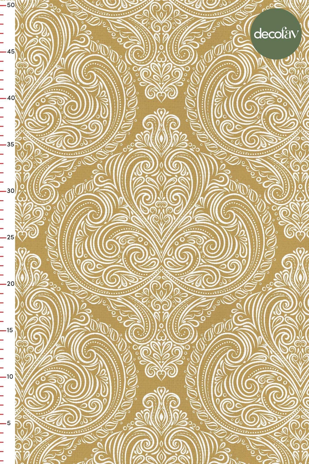 Hardal Rengi Oryantal Damask Desenli Dijital Baskılı Kumaş